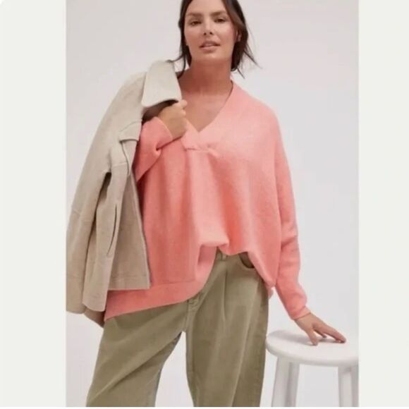 Anthropologie Women's V-Neck Pullover Sweater Pink Size L oversized - Picture 1 of 6